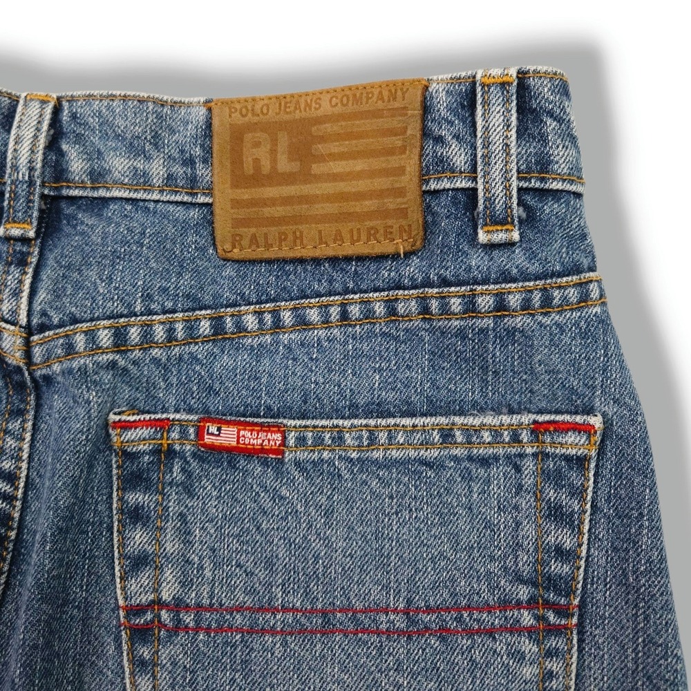 Polo Jeans Ralph Lauren Denim Knee Skirt Front Split Flag Tab Medium Wash 10 - Picture 3 of 8